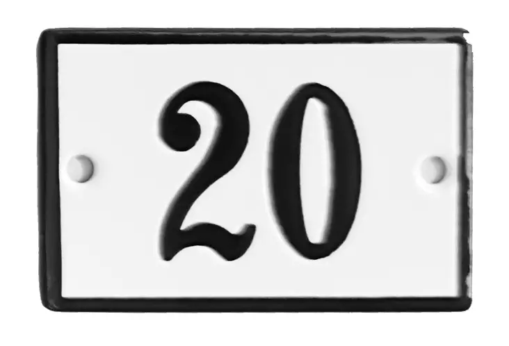 Emalikyltti no "20", 6 x 4 cm - Emaliset numerokilvet, pienet - 946-085-20 - 1