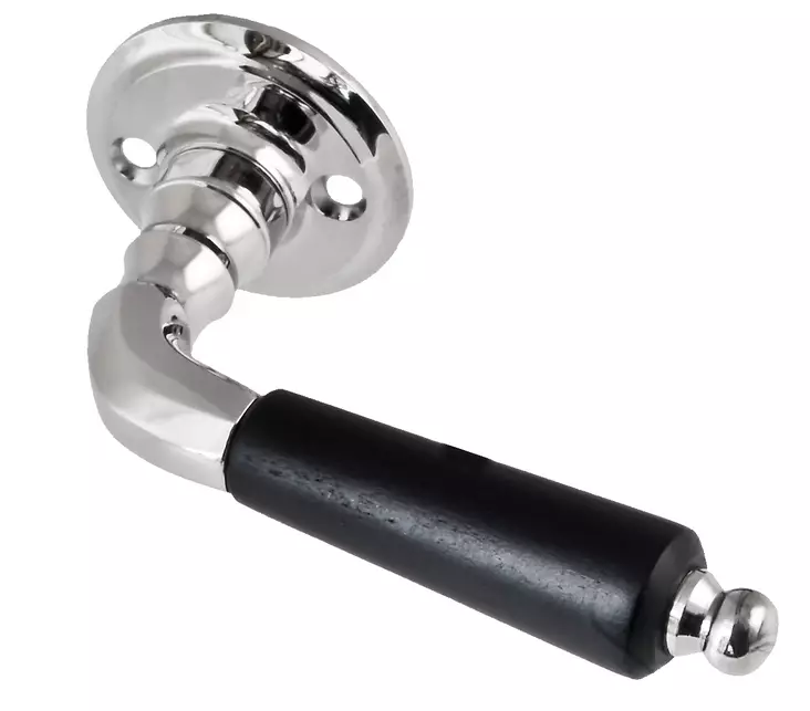 Ovenpainike ovenkahva niklattu ja kilvet, pituus 10 cm musta puu k=C3=A4=
densija - Niklatut ovenkahvat - 101-007-2 - 1