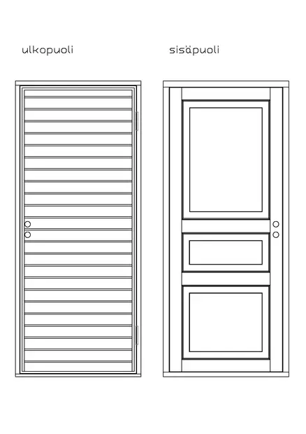 Oven runko on kolmepeilinen, panelointi oven ulkopuolella. - Paneloidut ulko-ovet - 100-904-3 - 2