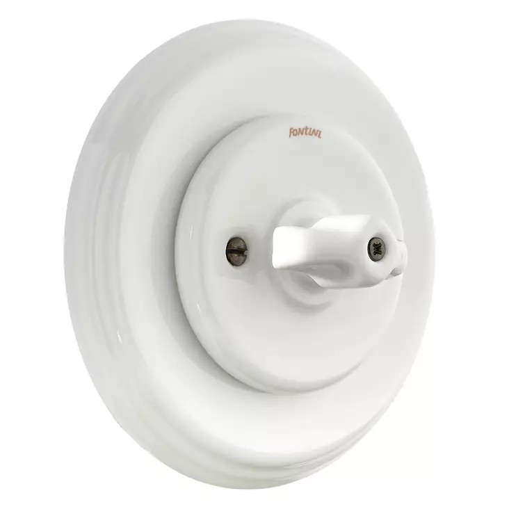 Kruunukytkin, vääntönupilla - Valkoiset posliinikytkimet - 516-025-3 - 1