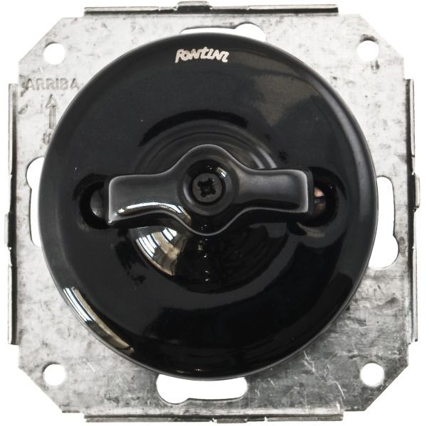 Kruunukytkin, vääntönupilla - Mustat posliinikytkimet - 516-041-3 - 1