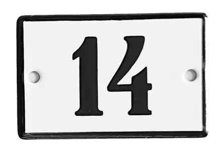Emalikyltti no "14", 6 x 4 cm - Emaliset numerokilvet, pienet - 946-085-14 - 1