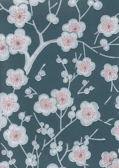 Paperitapetti, Kirsikkapuu, sini-valkoinen - Kirsikkapuu - 69214 - 1