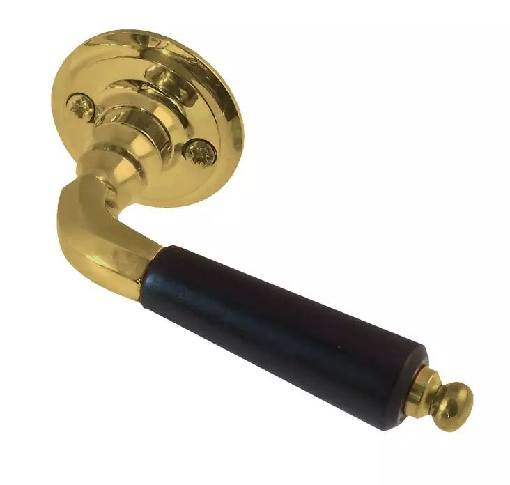 Ovenpainike ovenkahva messinki, pituus 10 cm, musta puu k=C3=A4densija=
 - Messinkiset ovenkahvat - 101-007-4 - 1