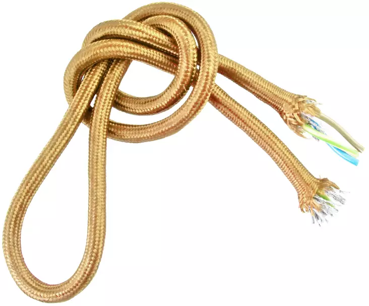 Kangasjohto, sile=C3=A4, tummankeltainen - Kankaiset valaisinjohdot - 760-002-4 - 1