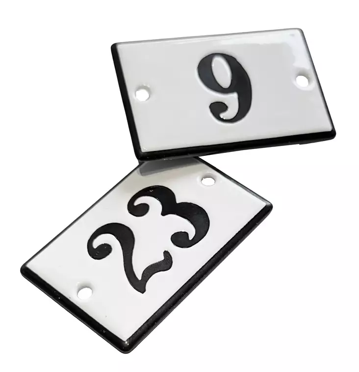 Emalikyltti omalla numerolla, 6 x 4 cm - Emaliset numerokilvet, pienet - 946-085-55 - 1