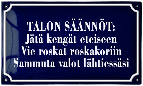 Emalikyltti 27 x 16 cm - Tekstikyltit (tilaustekstit) - 946-068-6 - 1