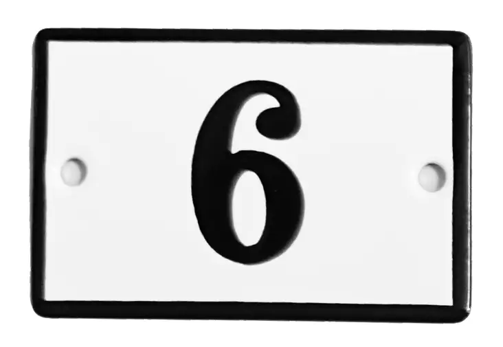 Emalikyltti no "6", 6 x 4 cm - Emaliset numerokilvet, pienet - 946-084-6 - 1