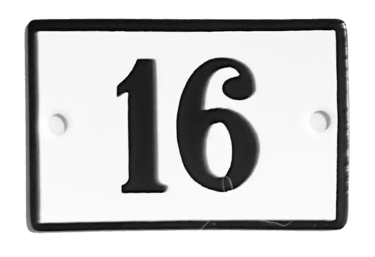 Emalikyltti no "16", 6 x 4 cm - Emaliset numerokilvet, pienet - 946-085-16 - 1