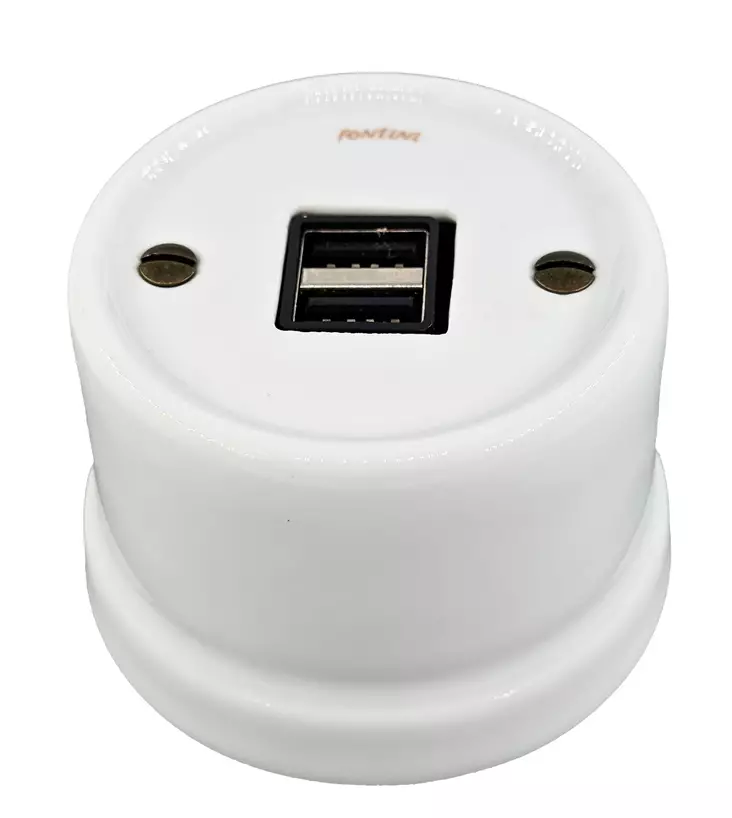 USB A -pistorasia, tupla - Valkoiset posliinipistorasiat - 517-003-6 - 1