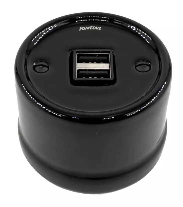 USB A -pistorasia, tupla - Mustat posliinipistorasiat - 517-004-6 - 1