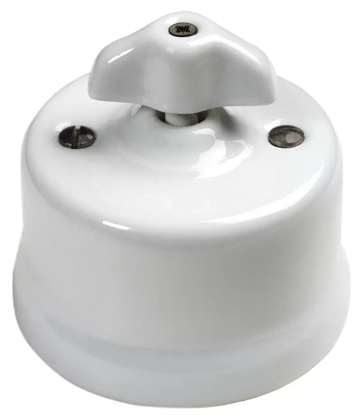 Impulssikytkin, vääntönupilla - Valkoiset posliinikytkimet - 516-002-7 - 1