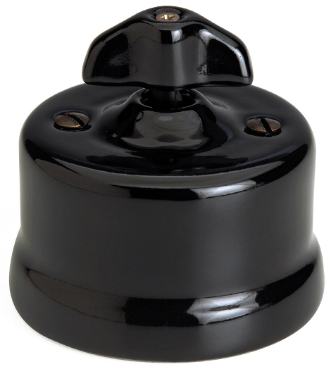 Impulssikytkin, vääntönupilla - Mustat posliinikytkimet - 516-003-7 - 1