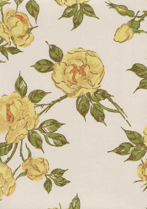 Paperitapetti Juhannusruusu, keltainen - Kasviaiheet - 69277 - 1