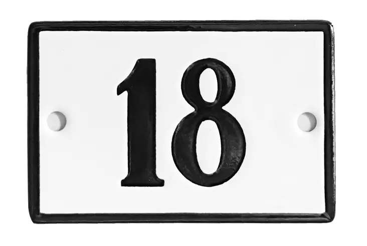 Emalikyltti no "18", 6 x 4 cm - Emaliset numerokilvet, pienet - 946-085-18 - 1