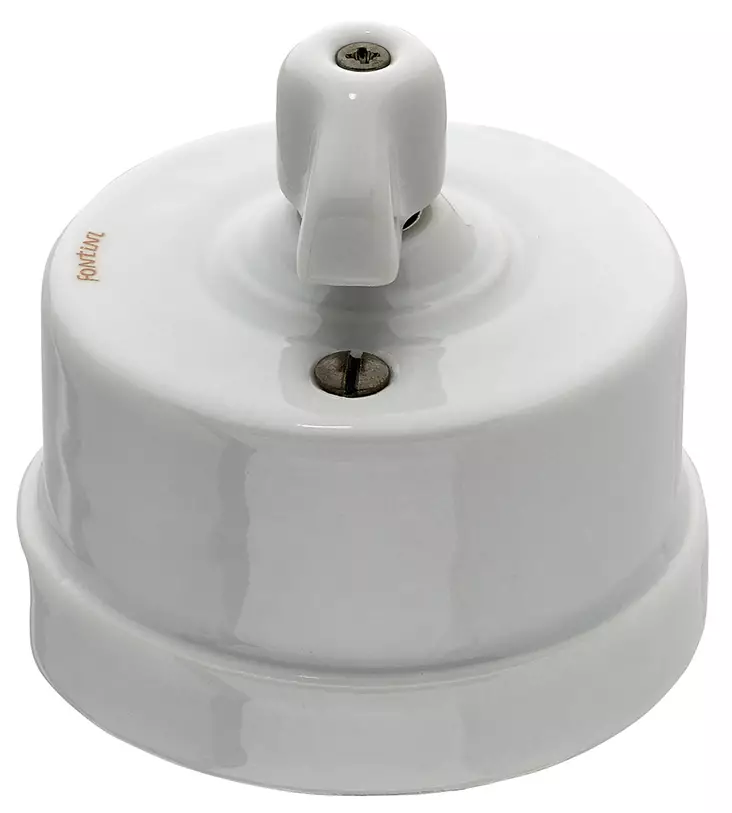 Kaksoisimpulssikytkin, vääntönupilla - Valkoiset posliinikytkimet - 516-002-8 - 1