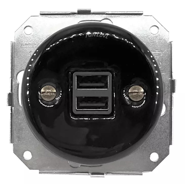 USB A -pistorasia, tupla - Mustat posliinipistorasiat - 517-042-9 - 1