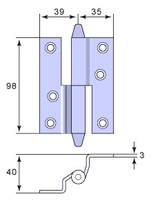 Nostosarana, kork. 9,8 cm (huullettu) - Kartiopäiset ikkunasaranat - 107-015R - 2